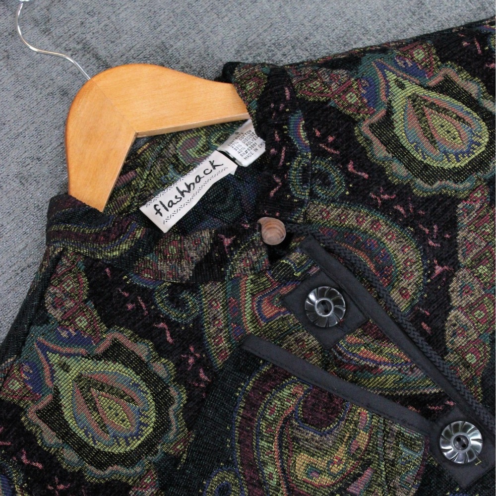 Flashback Vintage Tapestry Paisley Jacket Black Green Burgundy Small RN83881